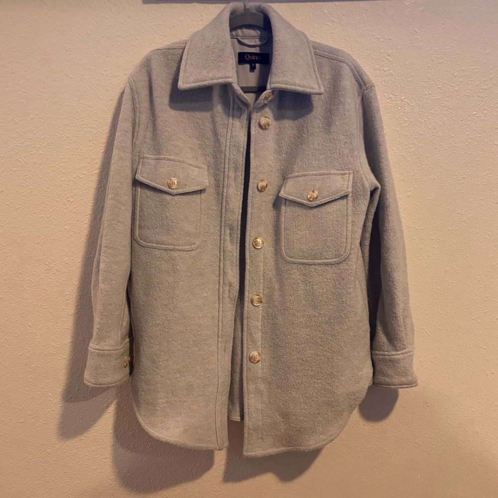 Quince 100% Merino Wool Shirt Jacket Shacket Light Gray Heather Size Small EUC - Picture 7 of 12